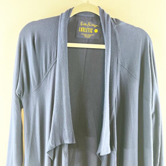 Lilly Pulitzer Luxletic Long Sleeve Waterfall Cardigan Sweater Navy Blue Small - Picture 6 of 8